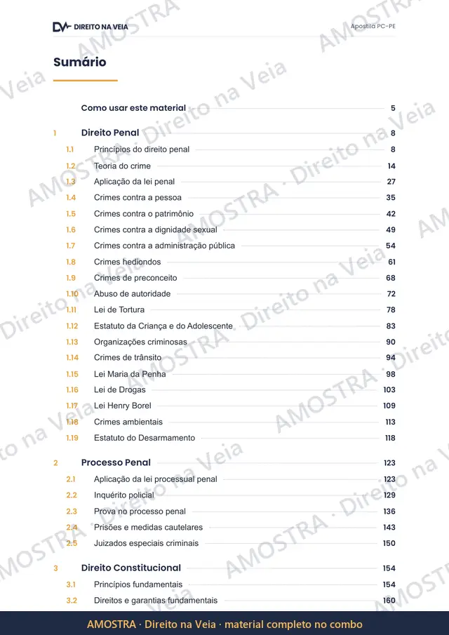 Amostra: Sumário na ordem do edital · Apostila PC-PE