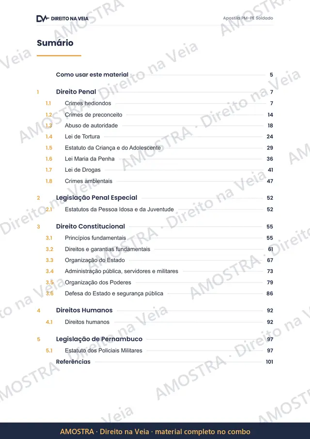 Amostra: Sumário na ordem do edital · Apostila PM-PE Soldado